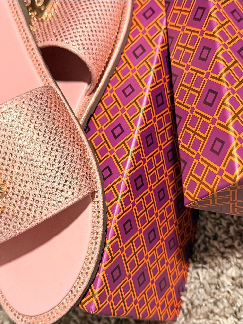 Tory Burch Metallic Rose Gold Logo Slide Sandals